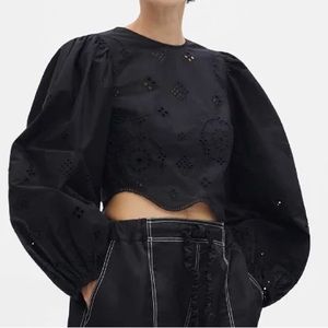 Ganni NWT Broderie Anglaise Black Blouse